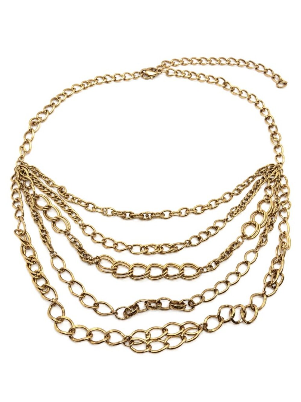 VINTAGE CHAIN BELT Gold Tone Multi Strand Layered 80s 90s Adjustable Waist